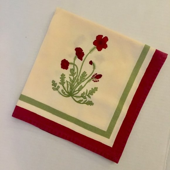 Couleur Nature Cloth Napkins Poppies Cream Wine Red Lime Set of Eight Cotton - Picture 6 of 7